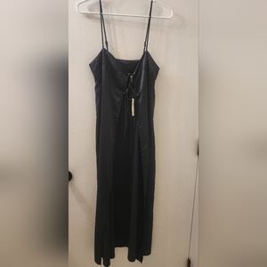 By Anthropologie Elegant Black Spaghetti Strap Chemise.